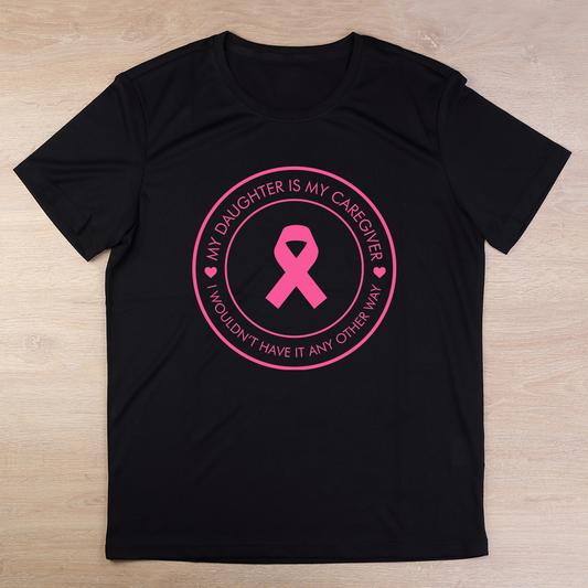 My daughter is my caregiver unisex t-shirt (pink logo)
