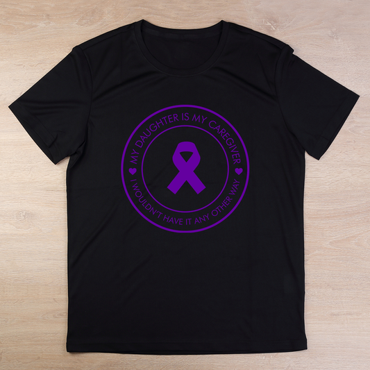 My daughter is my caregiver unisex t-shirt (purple logo)